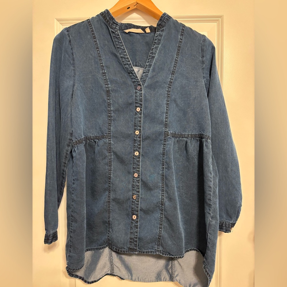 Soft Surroundings Womens Shirt Chambray‎ Denim Babydoll Button Up Small